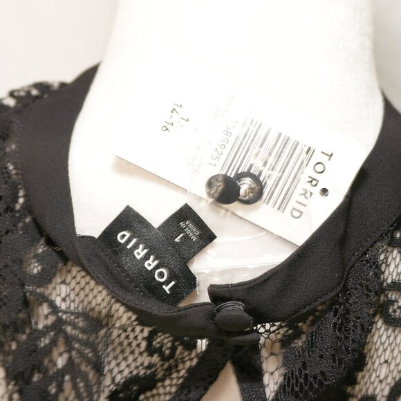 NWT Black Lace Babydoll Top Peekaboo Chest Torrid Womens Size 1 Elegant Party - Picture 5 of 5